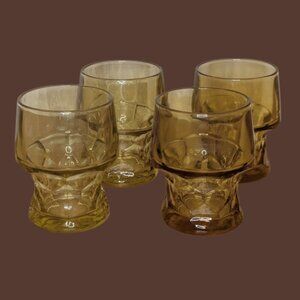 Vintage Amber Glass Tumblers (Set of 4) – Textured Mid-Century Style